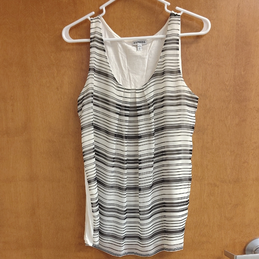 Express Sheer Overlay Black and Cream Striped Women's Top